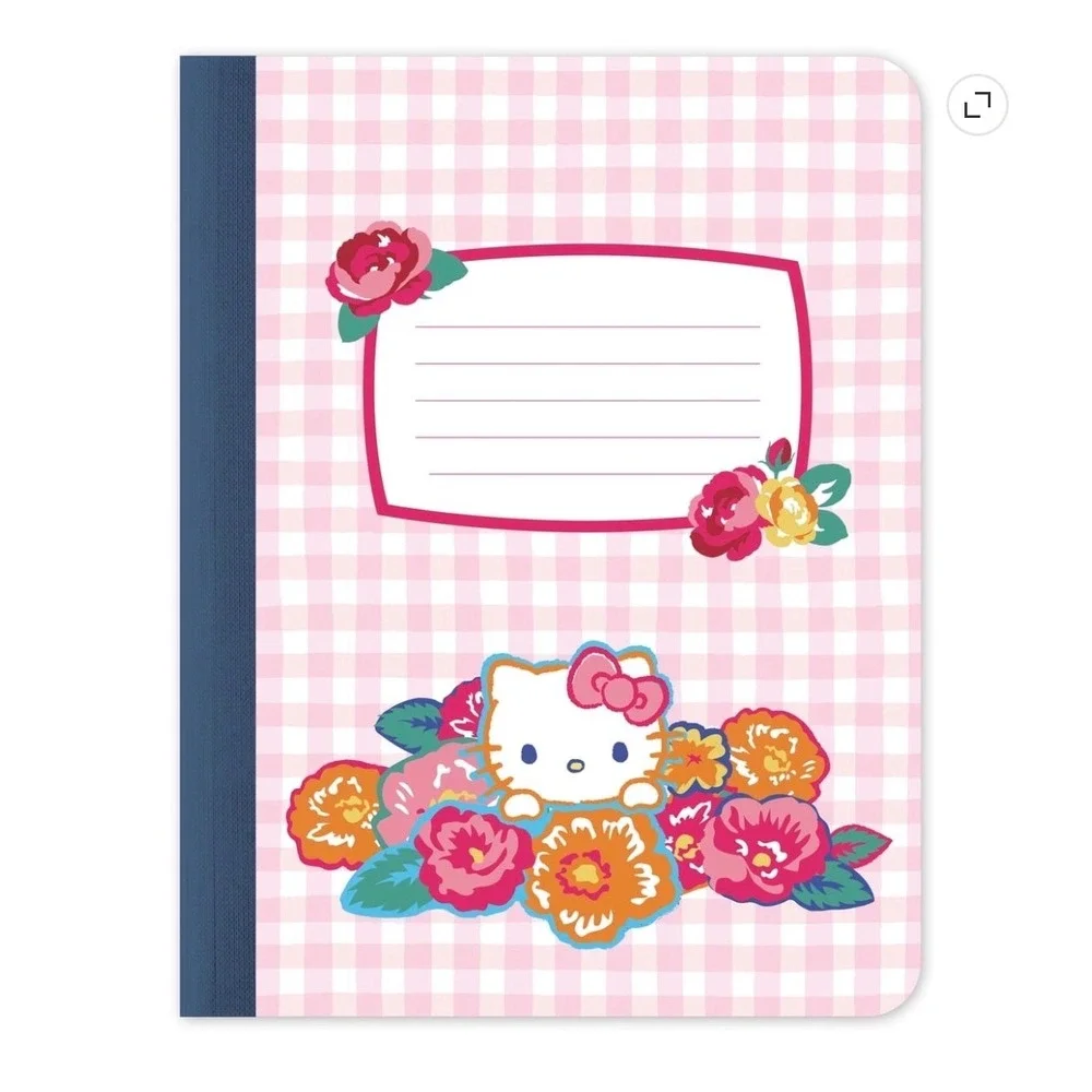 Hello Kitty Sanrio Gingham Notebook and Puffer Jacket Pen Holder Stationery Set